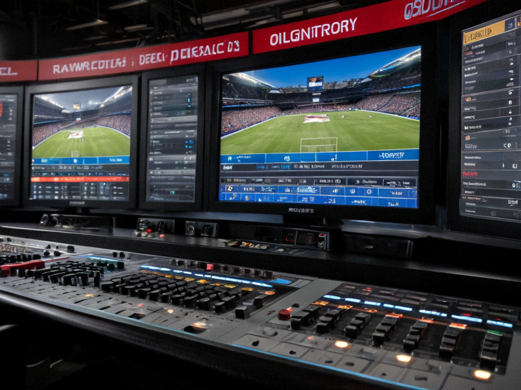 体育赛事直播导播控制台实时画面与比分监控界面